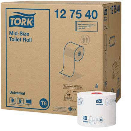 Tork Mid-Size Toilet Tissue Roll 1Ply White 130M (Case of 27)