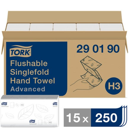 Tork Flushable Singlefold Hand Towel (Case of 3750)